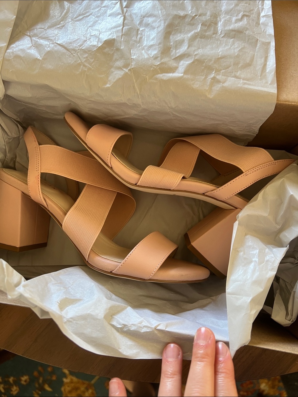 Cole Haan Blush Nude Elastic-Strap Block Heel Sandals NIB size 5